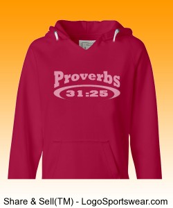 "Proverbs 31:25" J. America - Ladies Sydney Brushed V-Neck Hooded Sweatshirt Design Zoom